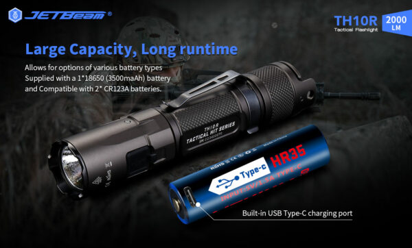 Torcia TATTICA JETBEAM TH10R/TAC 2000 Lumen USB C – 260m Portata, Interruttore Triplo - Foto 6